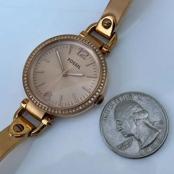 Fossil Ladies Watch GEORGIA Gold Tone Analog Crystals Accent Bezel Wrist Watch - Picture 12 of 12